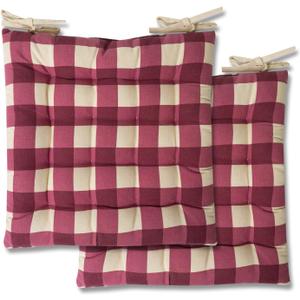 Sweet Home Collection Chair Cushion Seat Pads Indoor/Outdoor Printed Tufted Design Soft and Comfortable Covers for Dining Rooms Patio with Ties for Non Slip, Buffalo Check Burgundy (Pack of 3) (2 Count (Pack of 1))
