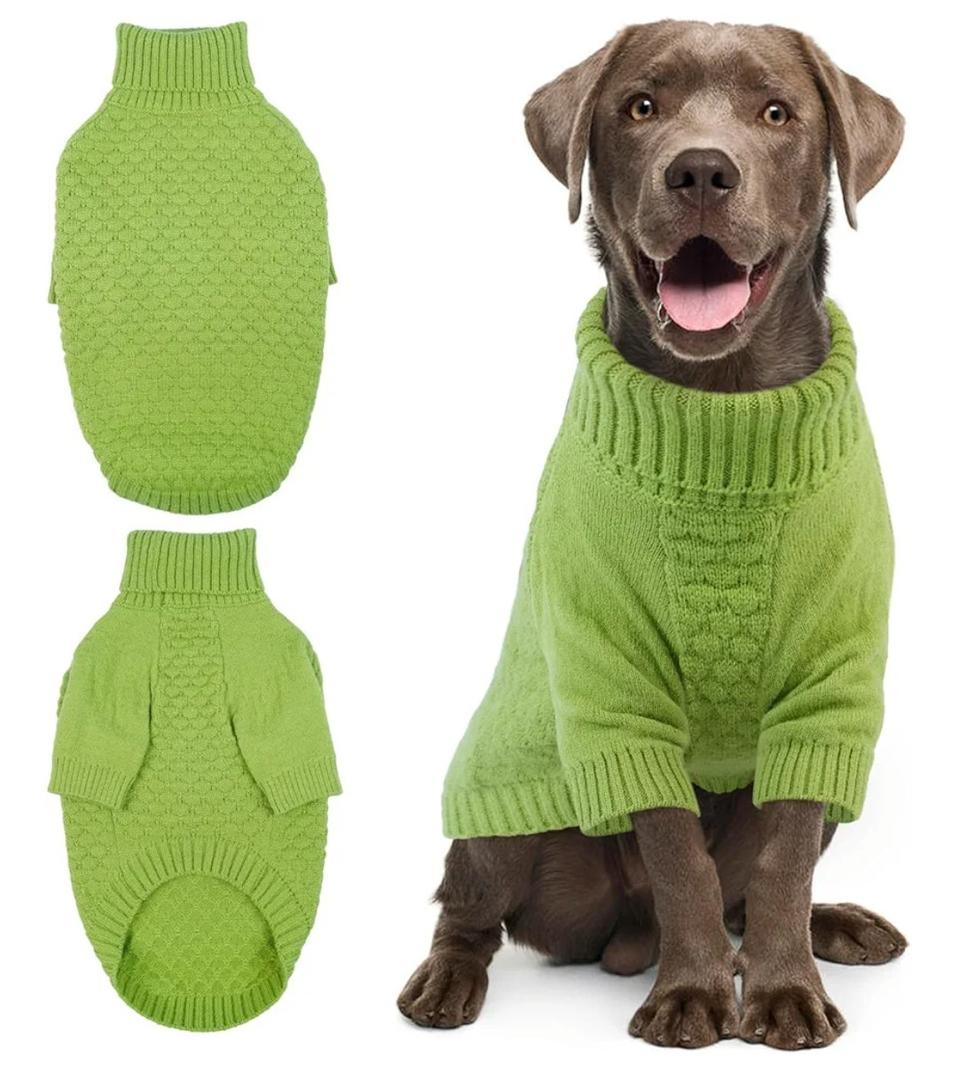 Kuoser Dog Sweaters for Medium Dogs Girl Boy, Solid Turtleneck Pullover Dog Sweater for Christams Holiday, Thick Warm Winter Fall Knitwear Half Sleeve Pet Sweater Outfit, Green M