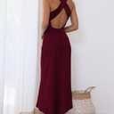 Halfisland Satin High Neck Backless Sleeveless Midi Dresses for Women Elegant Mock Neck High Waist Cross Back Cocktail Dress (Red, M)