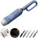 Ring Buckle Fully Automatic Umbrella, Reflective Safety Strip, Sturdy Windproof, Reverse Automatic, Travel Portable, Compact Folding (Blue)
