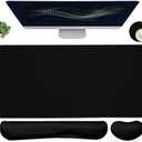 Large Mouse Pad and Keyboard Wrist Rest, Desk Pad for Keyboard and Mouse, 4-in-1 Large Gaming Mouse Pad with Wrist Support, Desk Mat for Home Office Study Game-Black 16x35 Inch