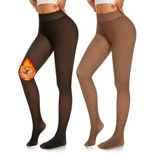 NEW YOUNG Fleece Lined Tights Women - Fake Translucent Warm Pantyhose Leggings Thick Thermal Tights for Winter (Small-Medium, Black,brown)