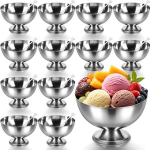 Honeydak 12 Pcs Stainless Steel Ice Cream Bowl Serving Dessert Cup Sauce Bowls Dish Metal Dessert Glasses Salad Holder Round Footed Yogurt Snack Candy Cups for Fruit Pudding Christmas(4 Inch)