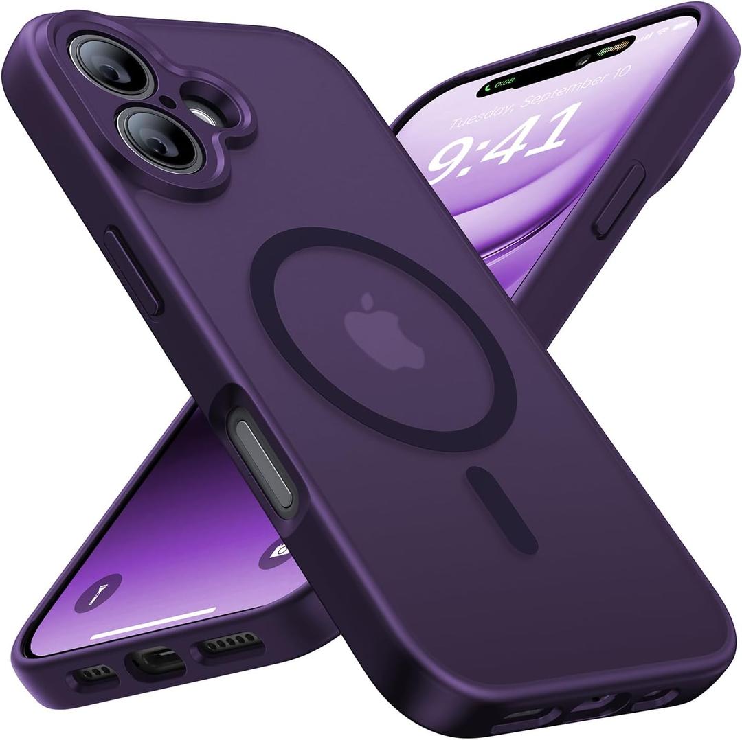 Faiono Magnetic for iPhone 16 Case [Full Camera Protection][Military-Grade Protection][Compatible with MagSafe] Shockproof Protective Slim Phone Case for iPhone 16, Dark Purple