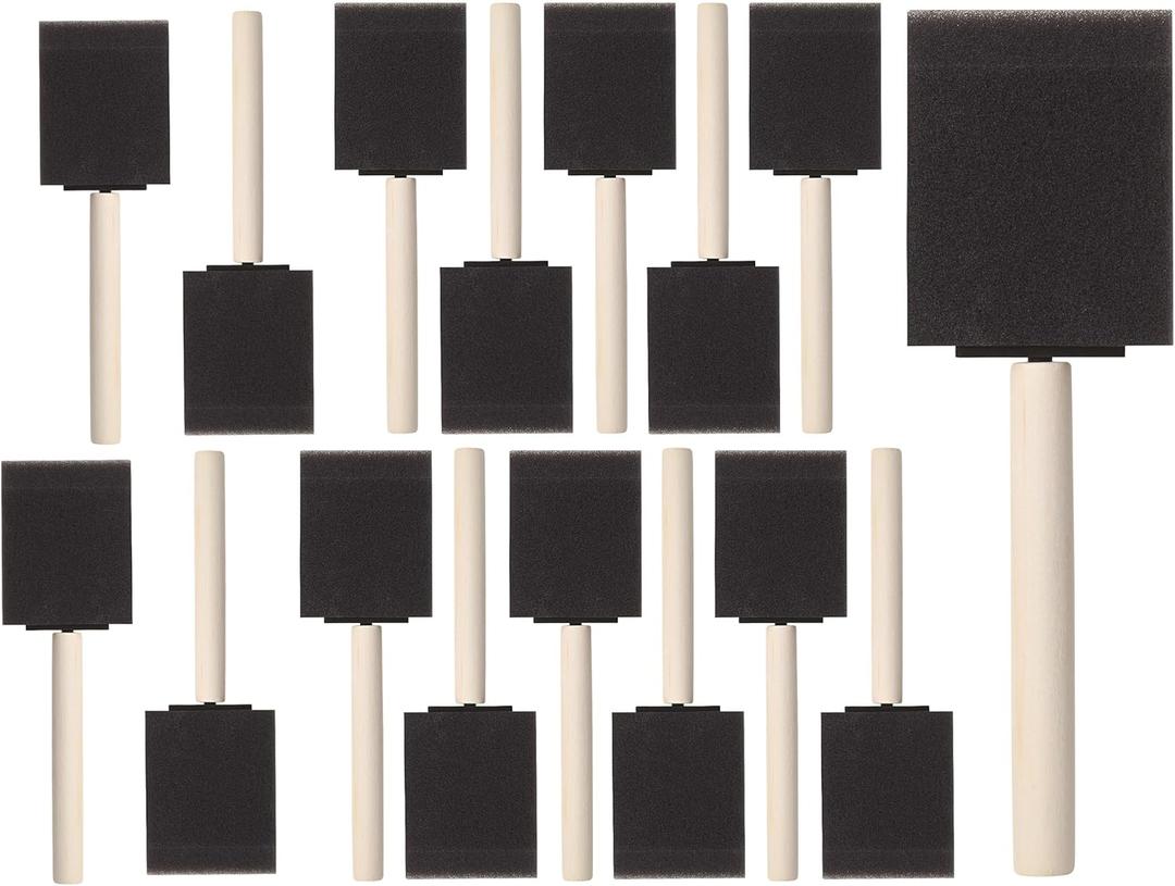 Bates- Foam Paint Brushes, 2 Inch, 16 Pack, Wooden Handle, Sponge Brushes for Painting, Staining, Varnishes, Gluing and DIY Craft Projects on Wood, Metal & More