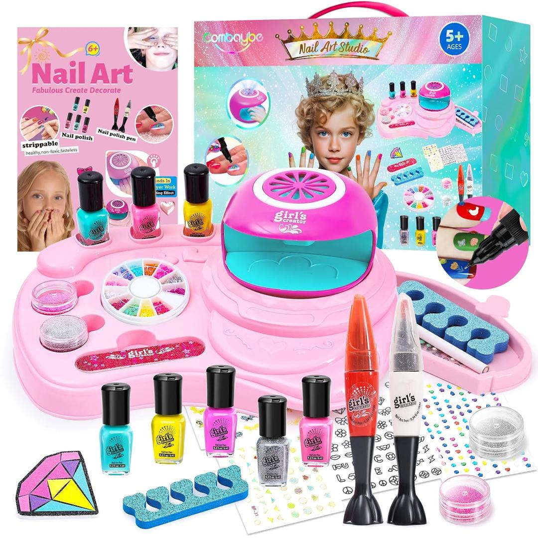 Combaybe Kids Nail Polish Set for Girls - Girl Toys 8-10 - Nail Art Kit for Kids Ages 7-12, Non toxic Nail Polish Kids Nail Kit Girl Stuff for Spa Manicures, Idea Birthday Gift for Girls 8 9 10 12