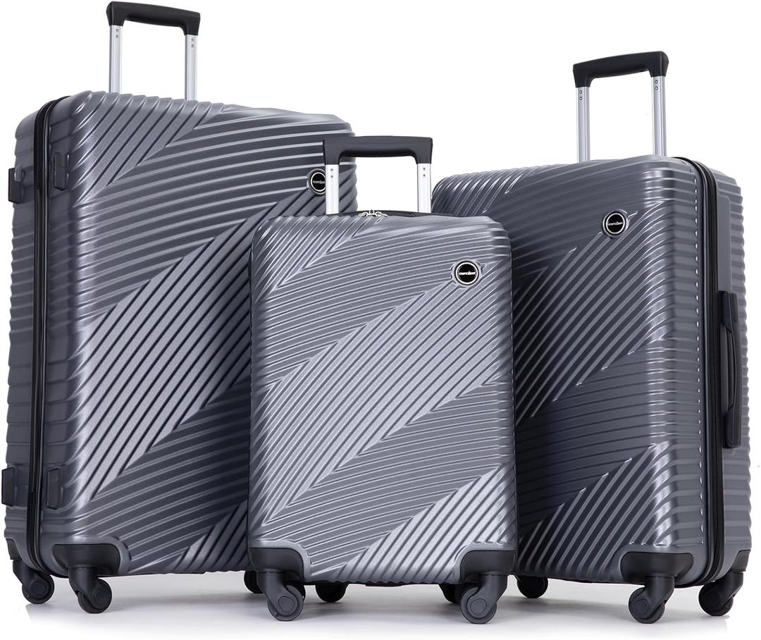 Lightweight Luggage Set of 3pieces, Hardshell Travel Durable Suitcase Sets with Spinner Wheels TSA Lock, Carry-on,(20inch/24inch/28inch) Men and Women (Gray-0)