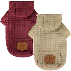 2 Pack Dog Hoodie Sweaters for Small Medium Dogs Warm Dog Clothes for Large Dogs Soft Waffle-Like Laminated Sweatshirt Bulldog (Brown+Red, XS (Back: 10",Chest: 13", Neck: 9"))