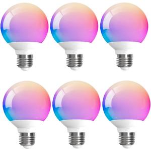 ILC G25 Globe Light Bulbs, App-Controlled Vanity Light Bulbs via Bluetooth Mesh,1600 Million Colors, 600LM, 6W, 60W Equivalent, 2700K Warm White, CRI>95+, E26 Base, Dimming via app only, 6 Pack
