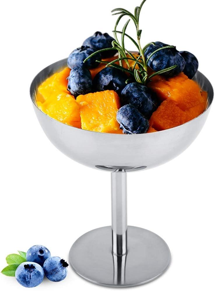 Haofy Ice Cream Cups, Fruit Bowl, Stainless Steel Ice Cream Bowls Resuable Dessert Mousse Cups Dessert Dish for Serving Ice Cream Salad Fruit Pudding(Tall feet)
