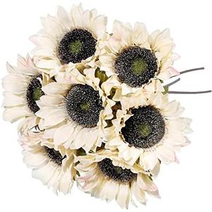 Laelfe 7PCS White Sunflowers Artificial Flowers, Fake Silk Sunflower with Stem Vintage Fall Sunflower Decorations for Autumn Home Wedding Party Birthday Bulk Single