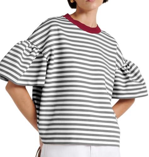 Womens Tops Ruffle Sleeves Oversized Summer Tshirts Casual Cute Round Neck 2025 Trendy Women Tees, M