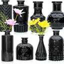 Black Flower Vase Set, Glass Bud Vase in Bulk Set of 8,Artistic and Cultural Flavor Mini Vases for Home Office Decor, Bedroom, Office, Living Room Decorations,Wedding