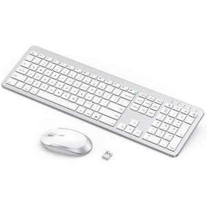 seenda Wireless Keyboard and Mouse Combo, Rechargeable Quiet Keyboard Mouse, Sleek and Ultra Thin Design, Full-Size with Number Pad for Windows, Laptop, PC, Notebook, Desktop- Silver and White