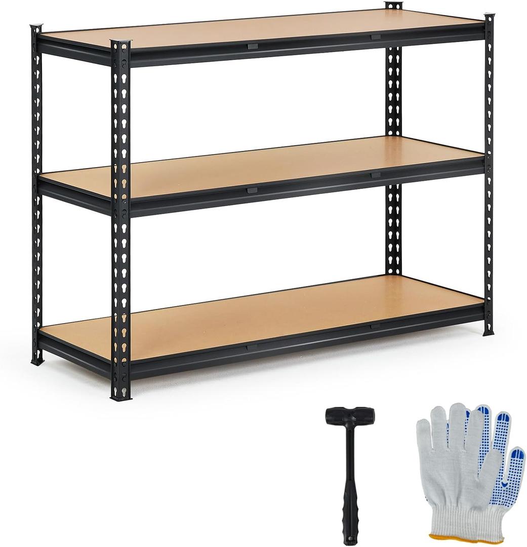 Heavy Duty Garage Shelving Units,3-Tier Adjustable Storage Shelves,48x24x36 in,Loads 1320 LBSS,Adjustable Garage Storage Shelving, Metal Storage Utility Racks Shelf Unit (Black)
