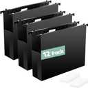 Shutex Extra Capacity Plastic Hanging File Folders,12 Pack Reinforced Hang Folders Letter Size,Accordian Pocket,Heavy Duty 2 Inch Expansion,Hard Hanging Folder Organizer for Office Home,Black