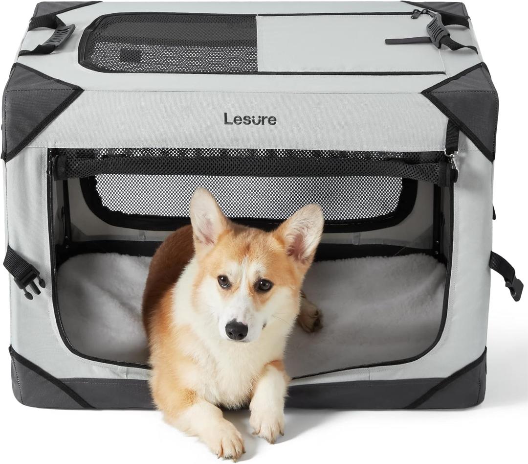 Lesure Portable Soft Collapsible Dog Crate for Medium Dogs, 30in Light Grey