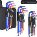 27 PCS Allen Key Set Torx SAE Metric Allen Wrenches Set Long Arm Ball End Hex Key Wrench Sets with T-Handle L-Hex Key Set Metric 1.5 to 10mm SAE 1/16 to 3/8 Torx T10 to T50