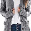 Goranbon Women's Cable Knit Cardigan Long Sleeve Open Front Button Down Knitwear Sweater Coat (S)