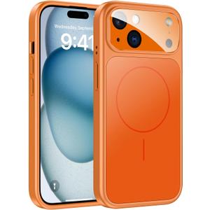 TOBOVON for iPhone 15 Case with Camera Lens Protector, Compatible with MagSafe, Slim Matte Magnetic Shockproof Phone Cover for iPhone 15, Orange