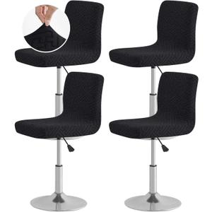 FUANGUI Bar Stool Covers with Backs, 4 Pack Stretch Bar Stool Chair Covers, Knitted Jacquard Bar Stool Covers,Washable Bar Chair Covers Swivel Barstool Slipcovers (Knitted Black 01)