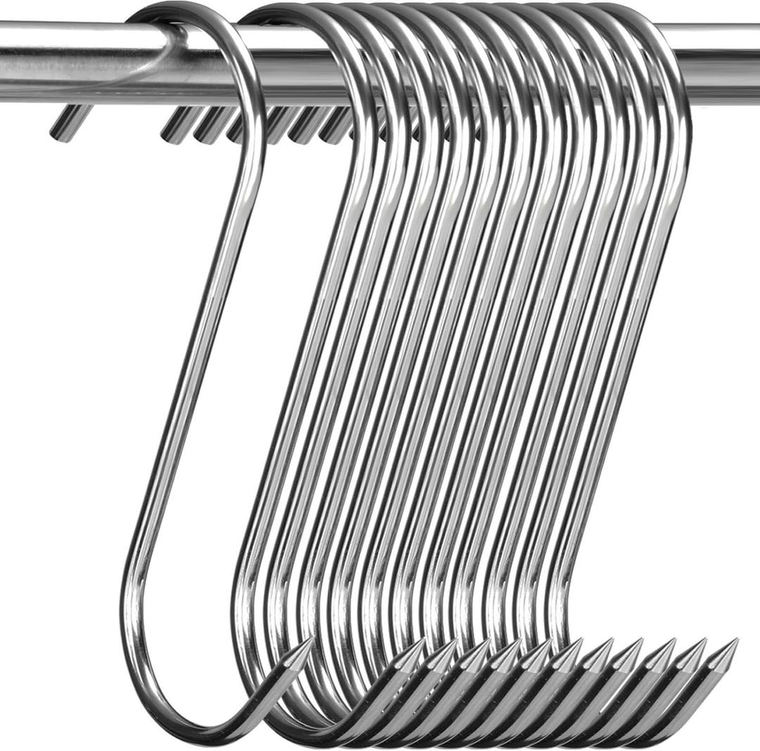 24 Pcs Stainless Steel Meat Hooks, 5 Inch S Shaped Smoking Meat Processing Hooks for Hanging Chicken, Pork, Beef, Sausage, Mutton, Hunting Smoking Ribs, Drying BBQ (3MM Diameter)