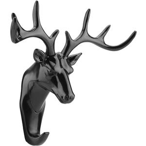 TOPINCN Deer Hook Hanger Rack Holder for Home Decor Three Dimensional Design with Coats, Hats, Keys, Jewelry Hooks for Living Room, Bathroom, Study, Entrance (Black)