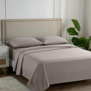Carressa Linen 100% Egyptian Cotton King Size Sheets Set - 600 Series Hydrangeas Collection Egyptian Cotton Sheets King Size (4 PC, Taupe), 16" Deep Pocket Sateen Weave Luxury Bed Sheet (12: Cocoa Taupe)