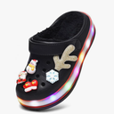 XPKWS Fur Lined Toddler Clogs Kids Slippers Fuzzy Light up Sandals Boys Girls Garden Shoes Winter Warm Cartoon Slides Slip on Lightweight Size EU 27