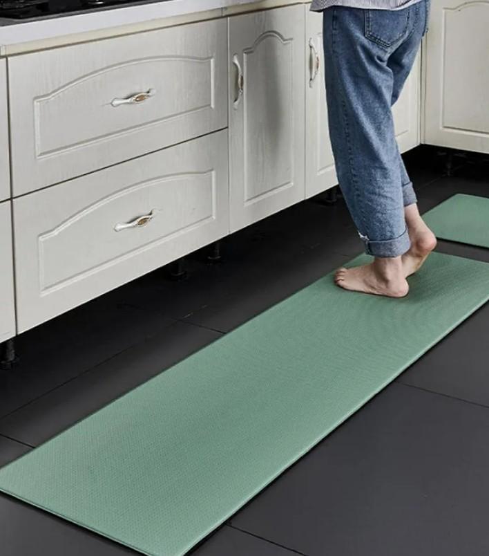 Waterproof and Washable Outside Door Mats,Rubber Mats,Thick PU Kitchen mat, Anti-Slip Water Washing Leather mat-Green Set of 2