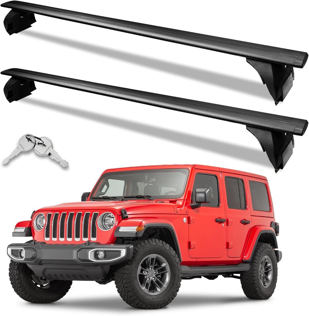 Roof Rack Cross Bars for 2007-2026 Jeep Wrangler JK JL/Gladiator JT 396lbs Lockable Roof Rails Crossbars Anti-Theft Roof Rackfor Cargoes, Bicycles, Kayaks, Luggage Racks, Suitcases, Canoes