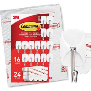 Command Small Wire Toggle Hooks, 16 Hooks and 24 Command Strips, Damage Free Hanging Wall Hooks with Adhesive Strips, No Tools Adhesive Hooks for Hanging, Organization and Storage, Holds up to 0.5 lb