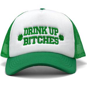 St Patricks Day hat Green Baseball Cap Shamrock Embroidered for man Women Funny (One Size, Drink_white/Green)