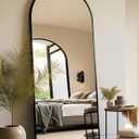 BEVERDY Full Length Mirror, Arched Floor Mirror with Stand, 28"x71" Oversized Floor Mirror, Wall Mirror Full Length Freestanding, Wall Mounted Mirror for Bedrooom Living Room, Black