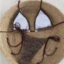 Floerns Women's Crochet Bikini Sets Halter Triangle Swimsuit Seashell Bathing Suit (Brown, L)