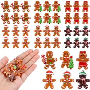 Realspring 60 Pcs Christmas Gingerbread Man Ornament for Crafts Mini Resin Doll Charms Figurines for Xmas DIY Craft Embellishment Hairpin Flatback Embellishment Home Kitchen Party Decor