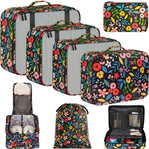 BAGAIL 8 Set Packing Cubes Luggage Packing Organizers for Travel Accessories-Black Floral