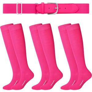 Haysandy Baseball or Softball Sock and Belt Combo Set 3 Football Baseball Socks with Softball Belt for Youth Boys Kids (Pink)