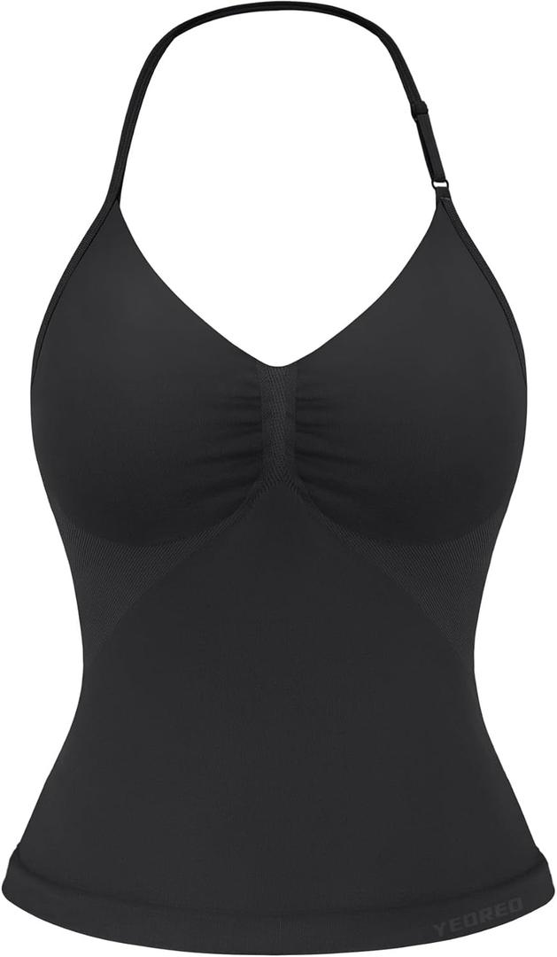 YEOREO SoftHue Impact Longline Strappy Top Women's Halter Workout Tank Tops Backless Gym Longline with Adjustable Strap (Black, L)