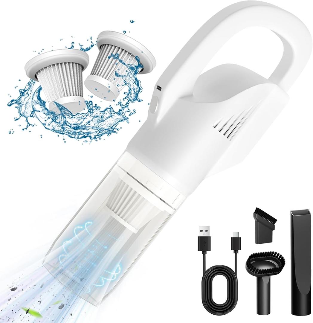 Handheld Vacuum Cordless with Strong Suction, Portable Hand Held Vac with 2 Filters, Mini Small Lightweight Rechargeable Cleaner for Car, Pet Hair, Home, Office