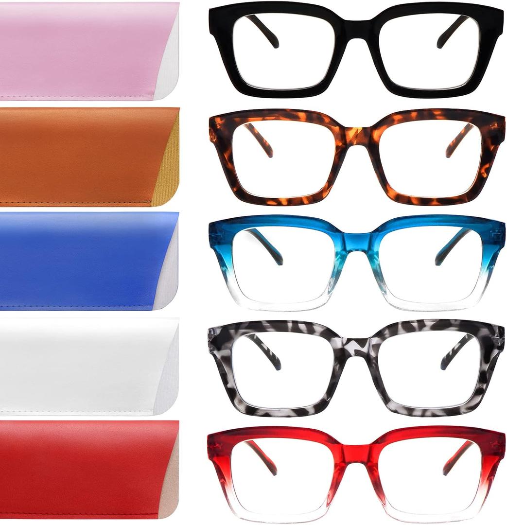 Retro Oversized Reading Glasses for Women, Blue Light Blocking Ladies Computer Readers Spring Hinge Square Frame