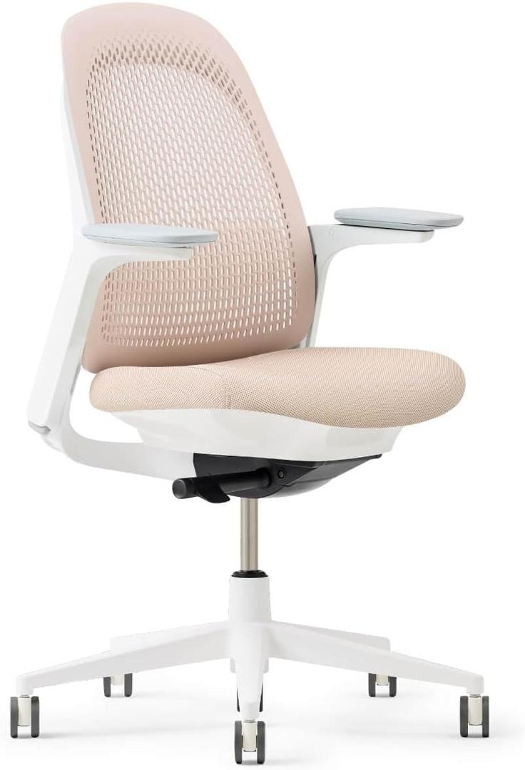 Haworth Breck Ergonomic Office Chair with Lumbar Support, Blush/White Trim, 28.5 inches x 28.5 inches x 39 inches