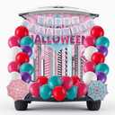 Soulchen 34 Pcs Halloween Trunk or Treat Car Decorations Kit Pink Spider Themed Halloween Car Decorations Includes Backdrop Banner Balloons Spider Web Card Stock for Cars SUV Garage Archway Decor