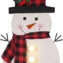 Christmas Decorations for Home LED Lighted Snowman Decor with Timer Farmhouse Merry Christmas Sign Wooden Rustic Red Plaid Scarf Tabletop Xmas Holiday Signs Party Indoor Room