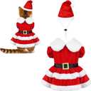 Cat Christmas Outfit Cat Christmas Dress with Santa Hat Costume Holiday Outfit Clothes for Cats Kittens Puppy (Small)