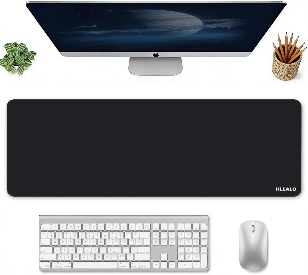 Large Black Mouse Pad - Desk Mat with Non-Slip Rubber Base, Smooth Waterproof Surface, Stitched Edges - Ideal as Desk Pad for Office, Gaming, and Home Use,31.5 x 11.8 inch