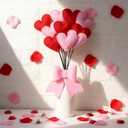 Valentine's Day Heart Flower Bouquet Set of 10 Felt Red and Pink Hearts Picks with Ribbon Bow 16 Inch Valentine Picks for Wedding Anniversary Mother's Day Holiday Party Home Crafts Supplies