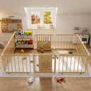 IKALIFE Large Wooden Baby Storage Playpen - Adjustable Play Yard for Babies and Toddlers, Baby Fence Activity Center with Locking Gate, 4 Toy Storage Cases Portable Play Pen 9+3 Panels 47.24”×70.86”