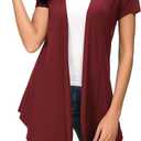 Urban CoCo Womens Open Front Short Sleeve Cardigans for Women Lightweight Summer Drape Cardigan Vest (Large, Wine Red)