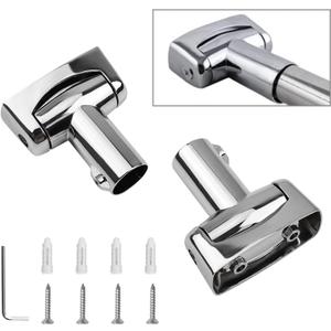 Shower Curtain Rod Bracket, 2Pcs Zinc Alloy Shower Curtain Rod Single Swivel Flange Easy Installation Heavy Duty Curtain Rod Wall-Mount 180 Rotation Bracket with Screws